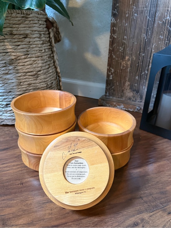 John McLeod Signed Wooden Salad/Fruit Bowls Set Of 6 Vermont Bowl Company